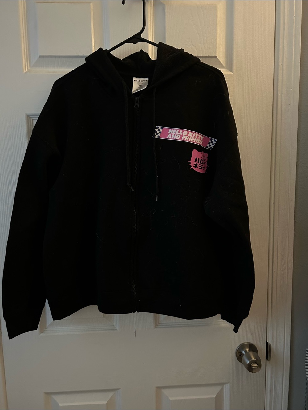 Hello Kitty Black Zip-Up Hoodie with Pink Chest Graphic